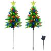 2Pack 37.4in Height Solar Christmas Tree With 100 Colorful LED Beads 8 Lighting Modes For Xmas Decoration IP44 Waterproof Outdoor Pathway Stake Light