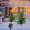 2Pack 37.4in Height Solar Christmas Tree With 100 Colorful LED Beads 8 Lighting Modes For Xmas Decoration IP44 Waterproof Outdoor Pathway Stake Light