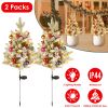 2Pcs Solar Powered Lighted Christmas Tree Urn Filler With Light Artificial Xmas Trees Light with Berries Decor Balls LED Pathway Pine Tree IP44 Waterp