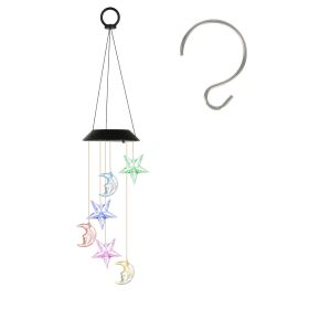 2Pack Solar Moon and Star Wind Chimes 7 Color Changing Wind Chimes for Outside IPX4 Waterproof Outdoor Garden Yard Decor