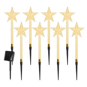 8Pack Christmas Solar Stake Light 64LED Beads Star-Shaped Pathway Lights With 8 Lighting Modes IP64 Waterproof Xmas Decoration For Garden Patio Yard P