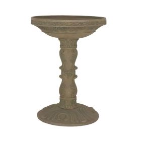 Outdoor Fiberglass Bird Bath in Gray Aged Granite Stone Finish