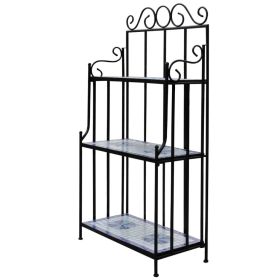 Plant Stand Blue and white mosaic Iron frame and ceramic tile