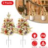 2Pcs Battery Powered Lighted Christmas Tree Urn Filler With Light Artificial Xmas Trees Light with Berries Balls LED Pathway Pine Tree IP44 Waterproof