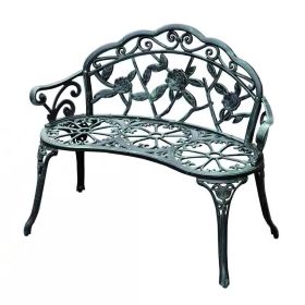 Outdoor Patio 40-Inch Garden Bench With Backrest In Antique Green Metal Finish