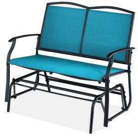 2 Seat Mesh Patio Loveseat Swing Glider Rocker With Armrests In Blue