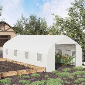 19.5 Ft X 9.8 Ft Outdoor Greenhouse W/ White Pe Cover And Heavy Duty Steel Frame