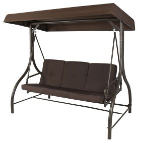 Brown 3-Person Outdoor Porch Patio Swing With Canopy