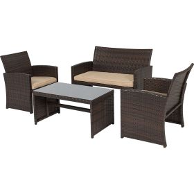 Brown Resin Wicker 4-Piece Modern Patio Furniture Set With Beige Cushions