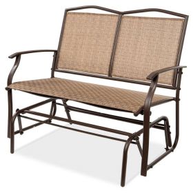 2 Seater Mesh Patio Loveseat Swing Glider Rocker With Armrests In Brown