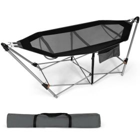 Black Portable Camping Foldable Hammock With Stand And Carry Case
