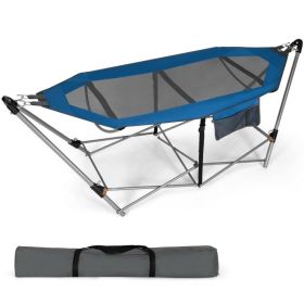Blue Portable Camping Foldable Hammock With Stand And Carry Case