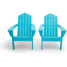 All Weather Recycled Blue Poly Plastic Outdoor Patio Adirondack Chairs - Set Of 2