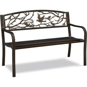Outdoor Cast Iron Garden Bench In Bronze Metal Finish With Bird Pattern Backrest
