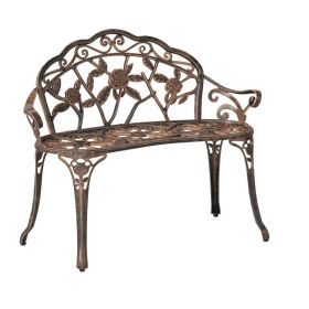 Outdoor Patio Garden Bench With Backrest In Antique Bronze Metal Finish
