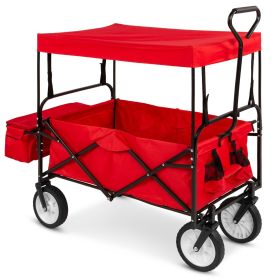 Collapsible Utility Wagon Cart Indoor/Outdoor With Canopy - Red