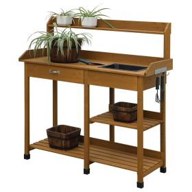 Modern Garden Potting Bench Table With Sink Storage Shelves & Drawer