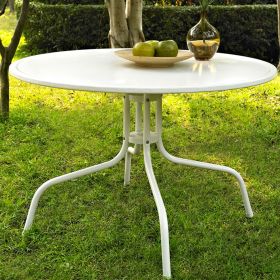 Round Patio Dining Table In White Outdoor Uv Resistant Metal