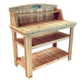 Natural Cedar Wood Potting Bench Garden Work Table With Shelves