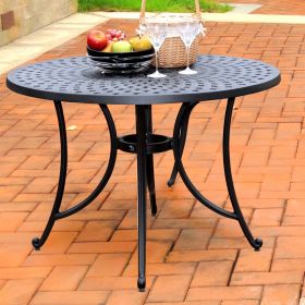 Round 42-Inch Cast Aluminum Outdoor Dining Table In Charcoal Black