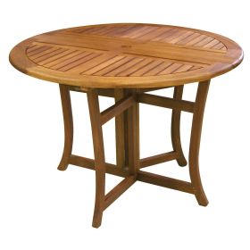 Outdoor Folding Wood Patio Dining Table 43-Inch Round With Umbrella Hole