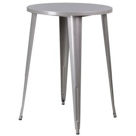 Outdoor 30-Inch Round Metal Cafe Bar Patio Table In Silver