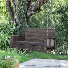 Grey Tones Wicker Porch Swing 7Ft Hanging Chain With Dark Grey Padded Cushion