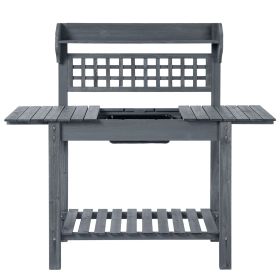 Outdoor Grey Wood Potting Bench Expandable Top With Food Grade Plastic Sink
