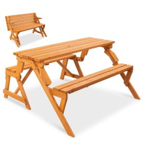Outdoor Interchangeable 2 In 1 Multi-Use Wooden Picnic Table Garden Bench Umbrella Hole