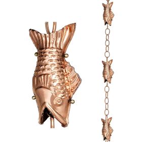 Pure Polished Copper 8.5 Foot Rain Chain With 4 Fish