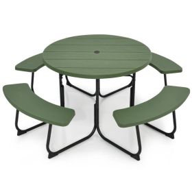 Green All Weather 8 Seater Picnic Table With Umbrella Hole