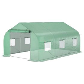 11.5 Ft X 9.8 Ft. Greenhouse With Green Pe Cover And Heavy Duty Steel Frame