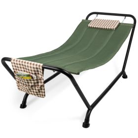 Green Waterproof Patio Hammock W/ Stand Pillow Storage Pockets