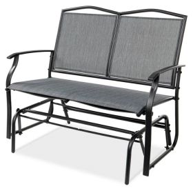 2 Seater Mesh Patio Loveseat Swing Glider Rocker With Armrests In Grey
