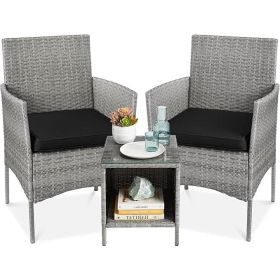 3-Piece Grey Pe Wicker Outdoor Patio Furniture Dining Set With Black Cushions