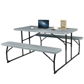 Grey Folding Picnic Table With 2 Benches Outdoor Patio Dining Set