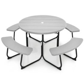 Grey All Weather 8 Seater Picnic Table With Umbrella Hole