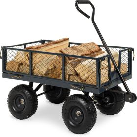 Heavy Duty Grey Steel Garden Utility Cart Wagon With Removable Sides