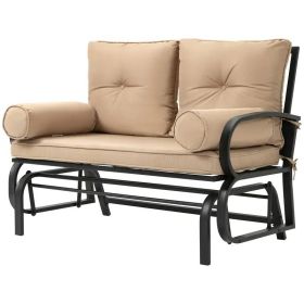 Outdoor Garden Patio Rocking Glider Chair Loveseat With Tan Khaki Cushions