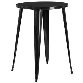 Modern 30-Inch Outdoor Round Metal Cafe Bar Patio Table In Black