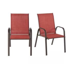 Set Of 2 - Outdoor Dining Patio Chairs In Pepper Red