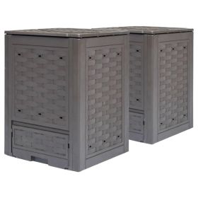 Set Of 2 - Outdoor Garden 158 Gallon Compost Bin Set In Brown Plastic Rattan