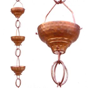 Pure Copper 8.5-Ft Rain Chain With 13 Hammered Funnel Shape Cups