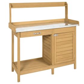 Natural Fir Wood Potting Bench Garden Work Table With Metal Top