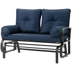 Outdoor Garden Patio Rocking Glider Chair Loveseat With Navy Blue Cushions