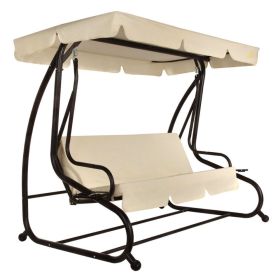 Outdoor 3-Seat Canopy Swing With Beige Cushions For Patio Deck Or Porch