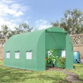14.5 Ft X 6.3 Ft Outdoor Greenhouse With Green Pe Cover And Sturdy Steel Frame