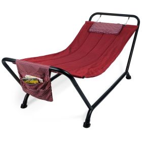 Red Waterproof Patio Hammock W/ Stand Pillow Storage Pockets