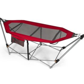 Red Portable Camping Foldable Hammock With Stand And Carry Case