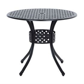Round Metal 33-Inch Outdoor Patio Table In Black Cast Aluminum